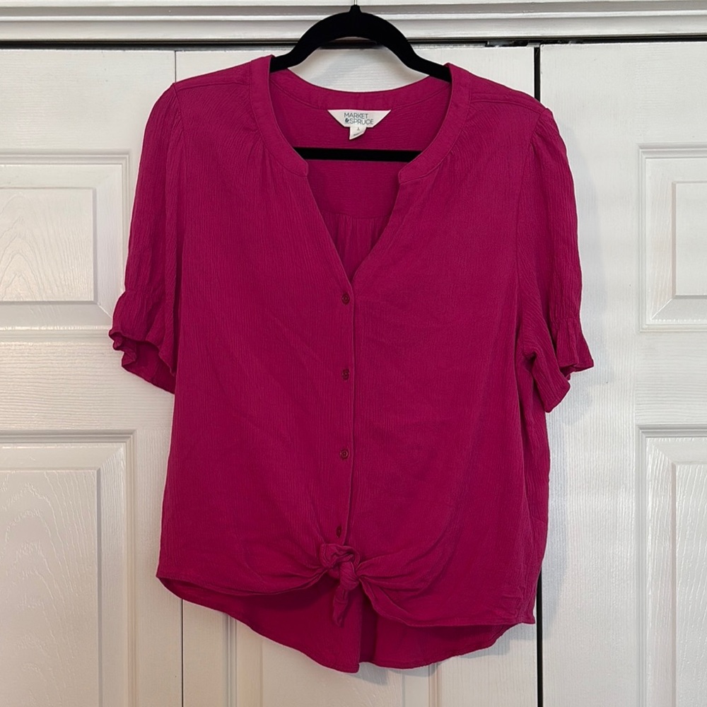 Market & Spruce Pink Relaxed Tie Front Blouse